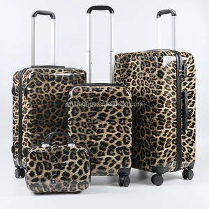 Luggage Sets 4 Piece Hardside PC+ABS Leopard Suitcase Sets with Spinner Wheels Lightweight Rolling Suitcase for Men and Women