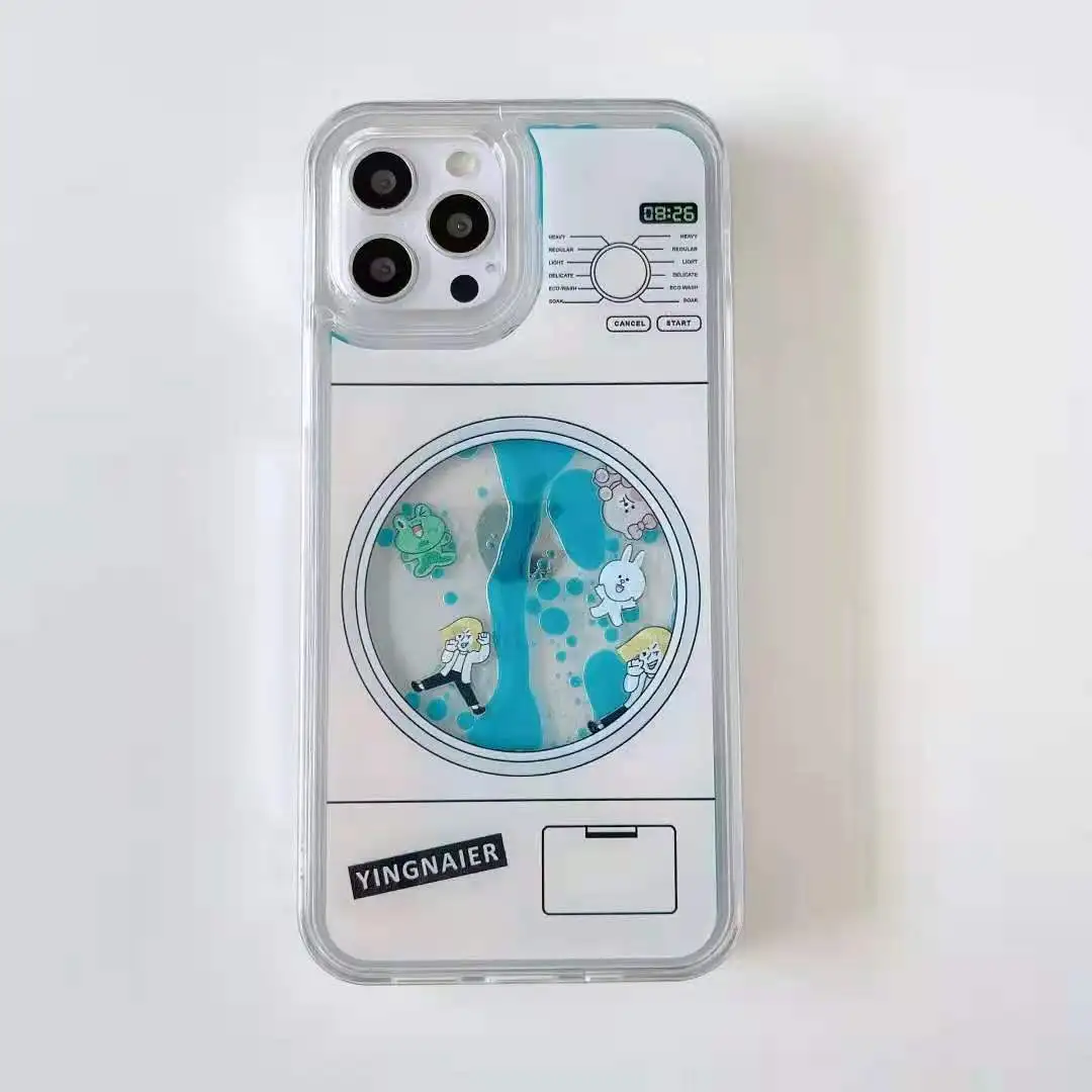 Summer Doll Washing Machine Design TPU+PC Quicksand Phone Case For