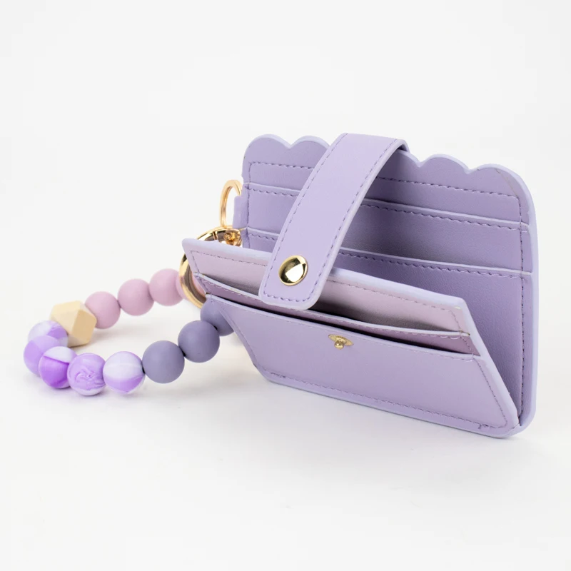 Women Clippable Bead Chain PU Coin Bag Pouch Card Holder Key Chain ...