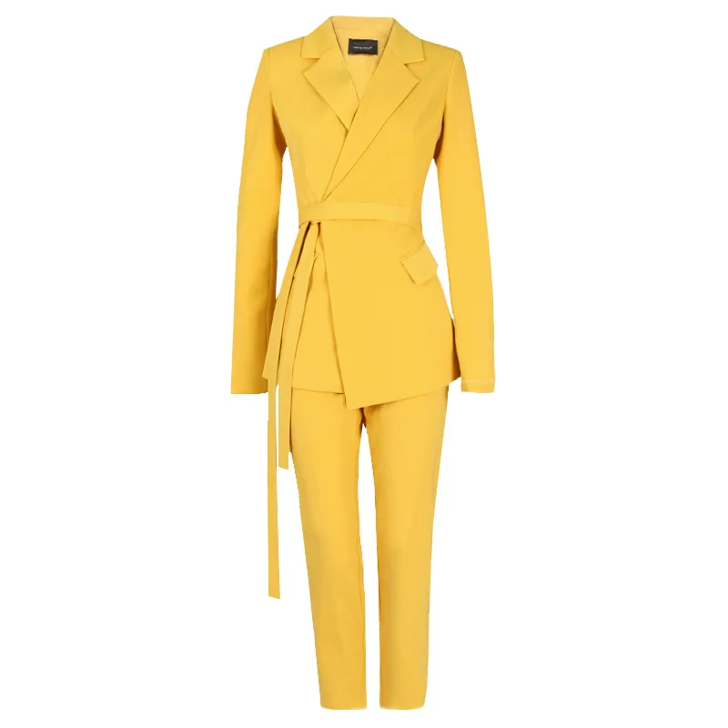 
Женский офисный костюм-Блейзер, элегантный желтый вечерний подиумный брючный костюм знаменитости 