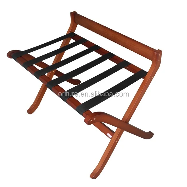 H027 Hospitality supply hotel folding suitcase baggage stand solid wood leather strap vintage luggage rack for bedroom
