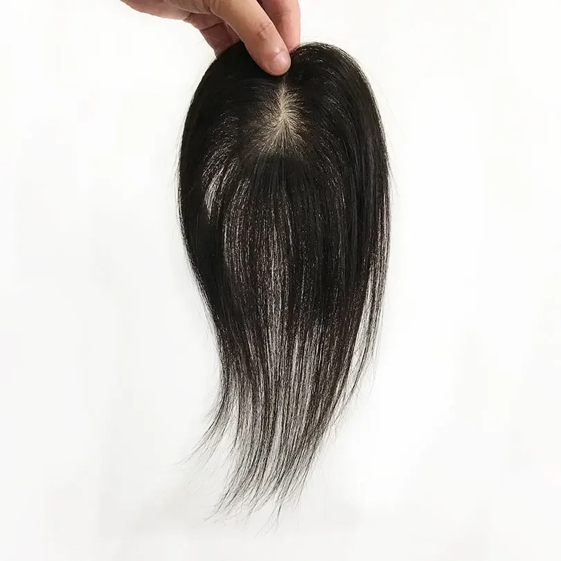 5x8cm Base en soie Femmes Topper 8-10 pouces Couleur noire naturelle Morceau de cheveux humains 2 clips pour cacher la ligne des cheveux_voghion.com