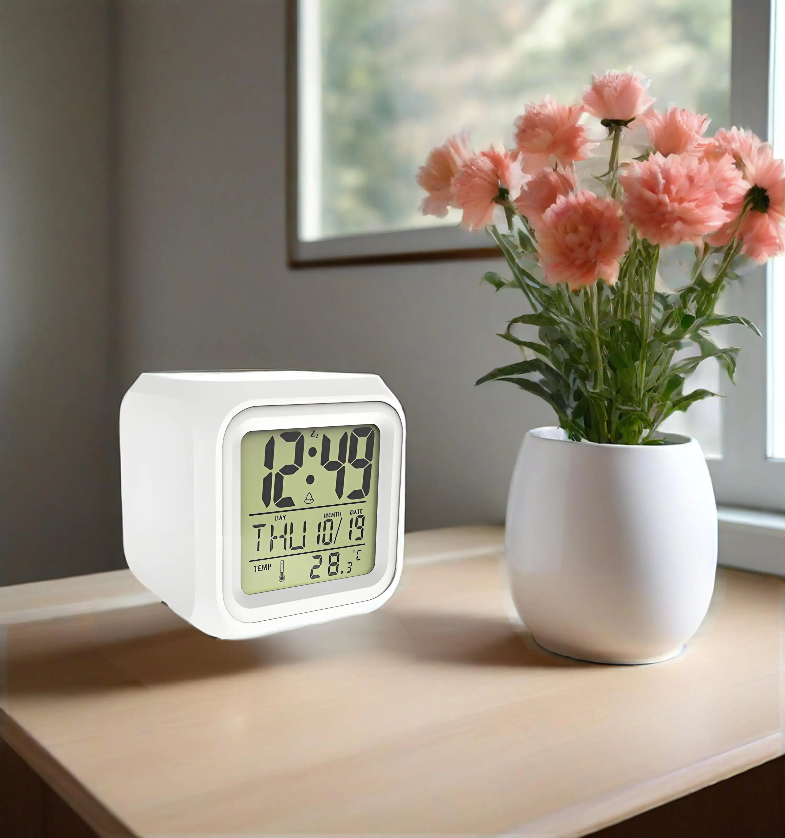7 Colour Sublimation Cube Clock Popular Gift Electronic Desk Clock with Luminous Feature and Calendars