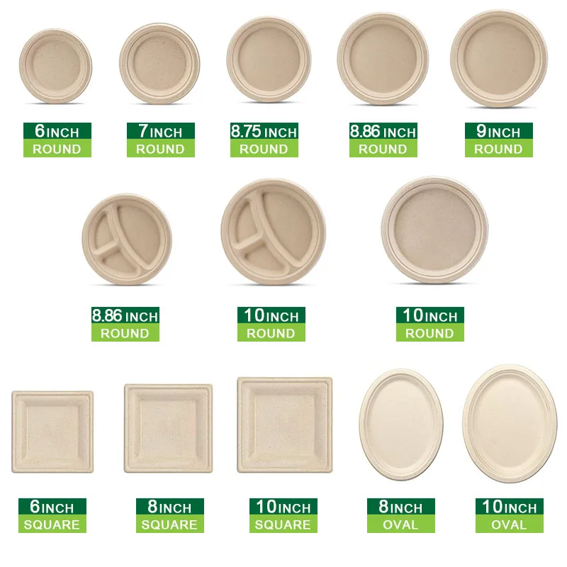Discounted Price Biodegradable Compostable Round Oval square Bagasse Paper Disposable Plates Dish for Dinner Restaurant Party