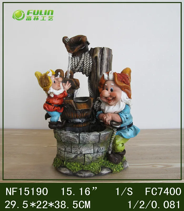 Small Resin Crafts Gnome Dwarf Statue Decorative Home Waterfall Fountain with Playing Feather