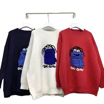Thick and loose pullover sweater for outer wear women's autumn and winter new age-reducing cartoon Christmas knitted top