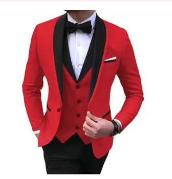Wholesale Slim Fit Royal Bespoke Tuxedo Luxury Wedding Fashionable Red 3 Piece Men's Suit men slim fit blazer pant vest suit