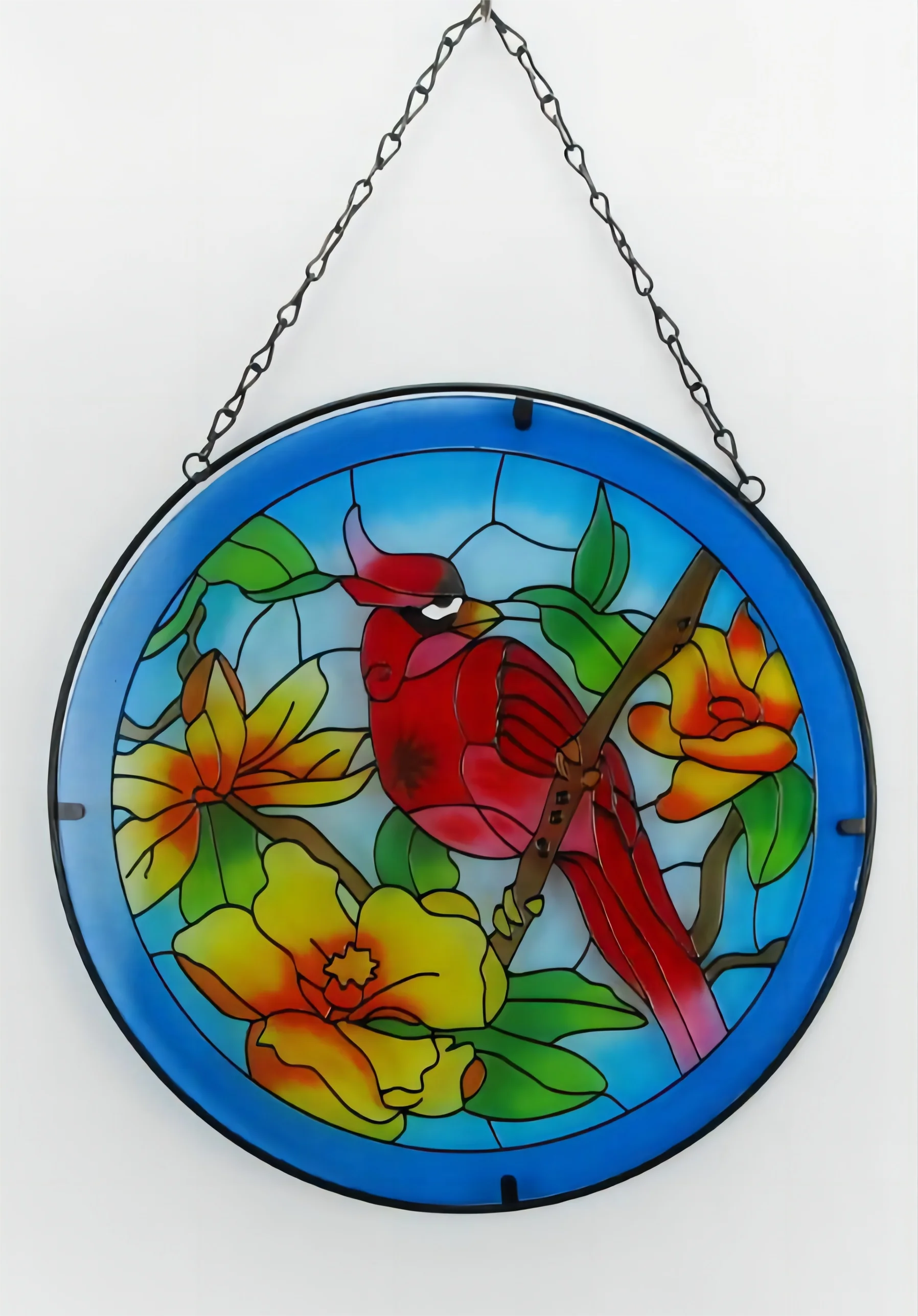 Stained Glass Suncatcher with Hummingbird and Flower Design