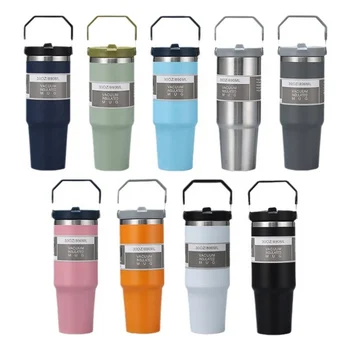 Custom Laser Engraving 20oz 30oz Powder Coated Flip Straw Tumbler Colorful Reusable Stainless Steel Water Bottle