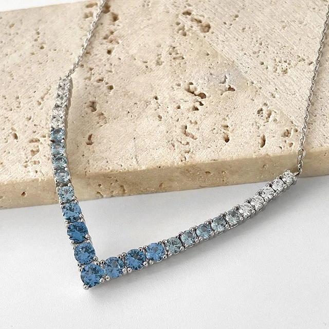 Carline custom 925 sterling silver rhodium plated women luxury blue sapphire spinel zircon pendant diamond necklace OEM jewelry