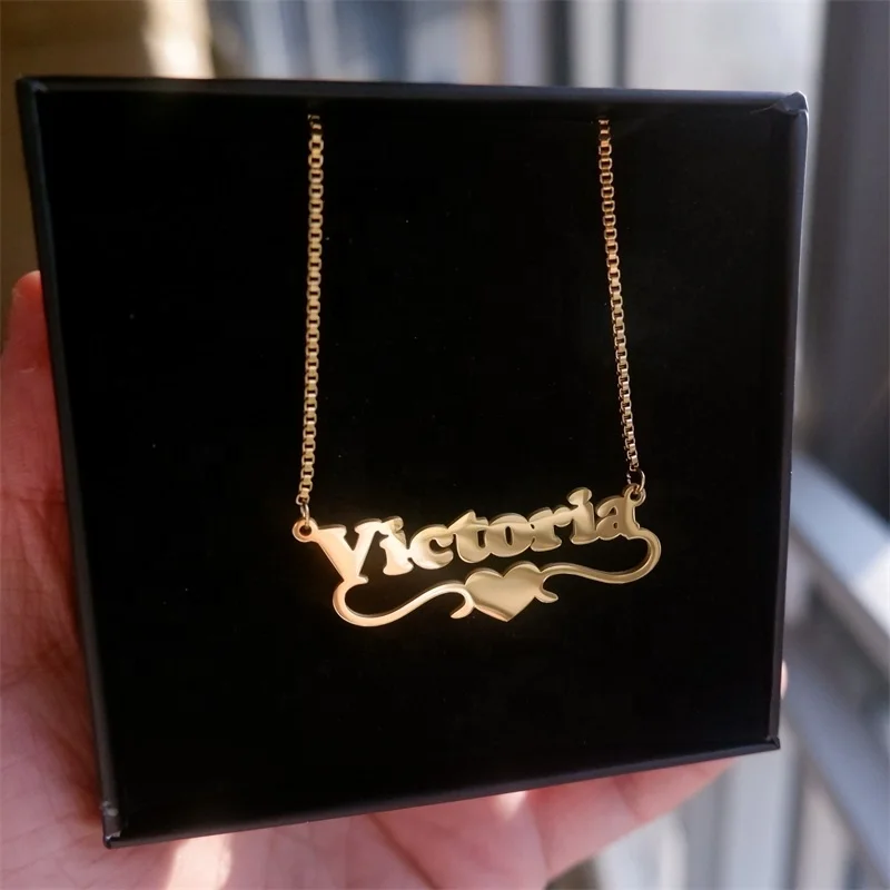 Stainless Steel Gold Box Chain Custom Name Necklace for Women Customized Personalized Nameplate Pendant Fashion Jewelry Necklace