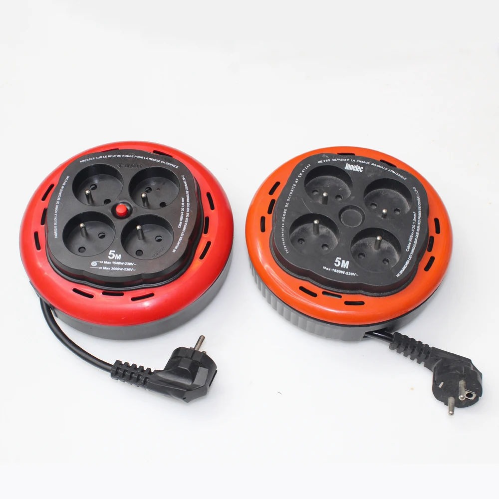 French Standards Ingelec 4 Gang 4 Way Round Extension Cable Reel Electrical Plugs and Sockets Extension Socket CE Approved 16A