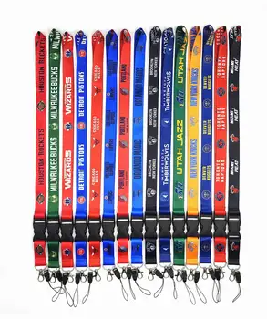 Wholesale US NBA Basketball Club Thermal Gradient Long neck Lanyard Metal Mobile Work Pass Keychain with Buckle