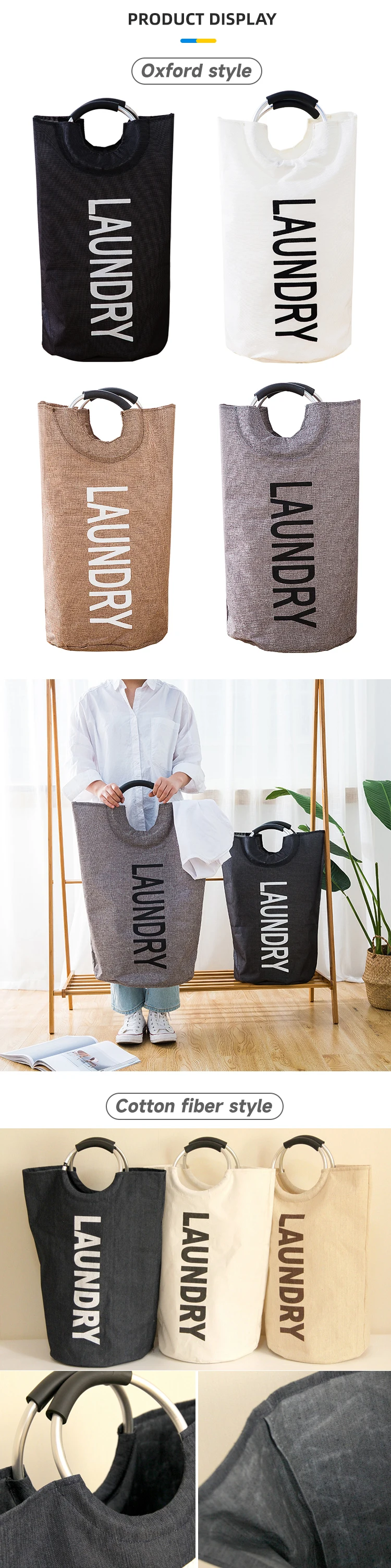 Custom Logo Collapsible Oxford Fabric Laundry Hamper Foldable Canvas