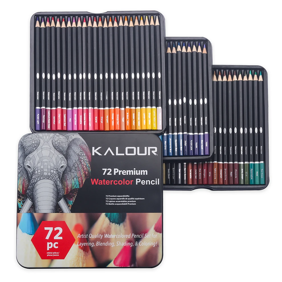 kalour vente chaude professionnel 50 couleur crayon de couleur ensemble  dans une boîte en fer avec 72 120 180 240 300 couleur avl