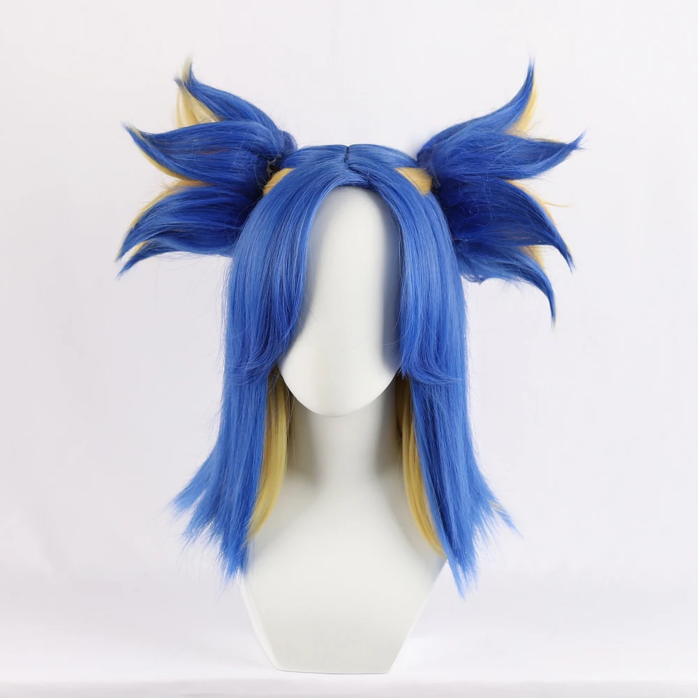 Wholesale Game Valorant Neon Wig Cosplay 40cm Medium Long Blue Blonde Mixed Synthetic Anime Ponytails Peluca Cosplay Wig Alibaba