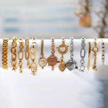 Custom Jewelry Designer Charm Women Pulsera Ajustable Acero Inoxidable Stainless Steel 18K Gold Plated Couple Bracelets Bangles