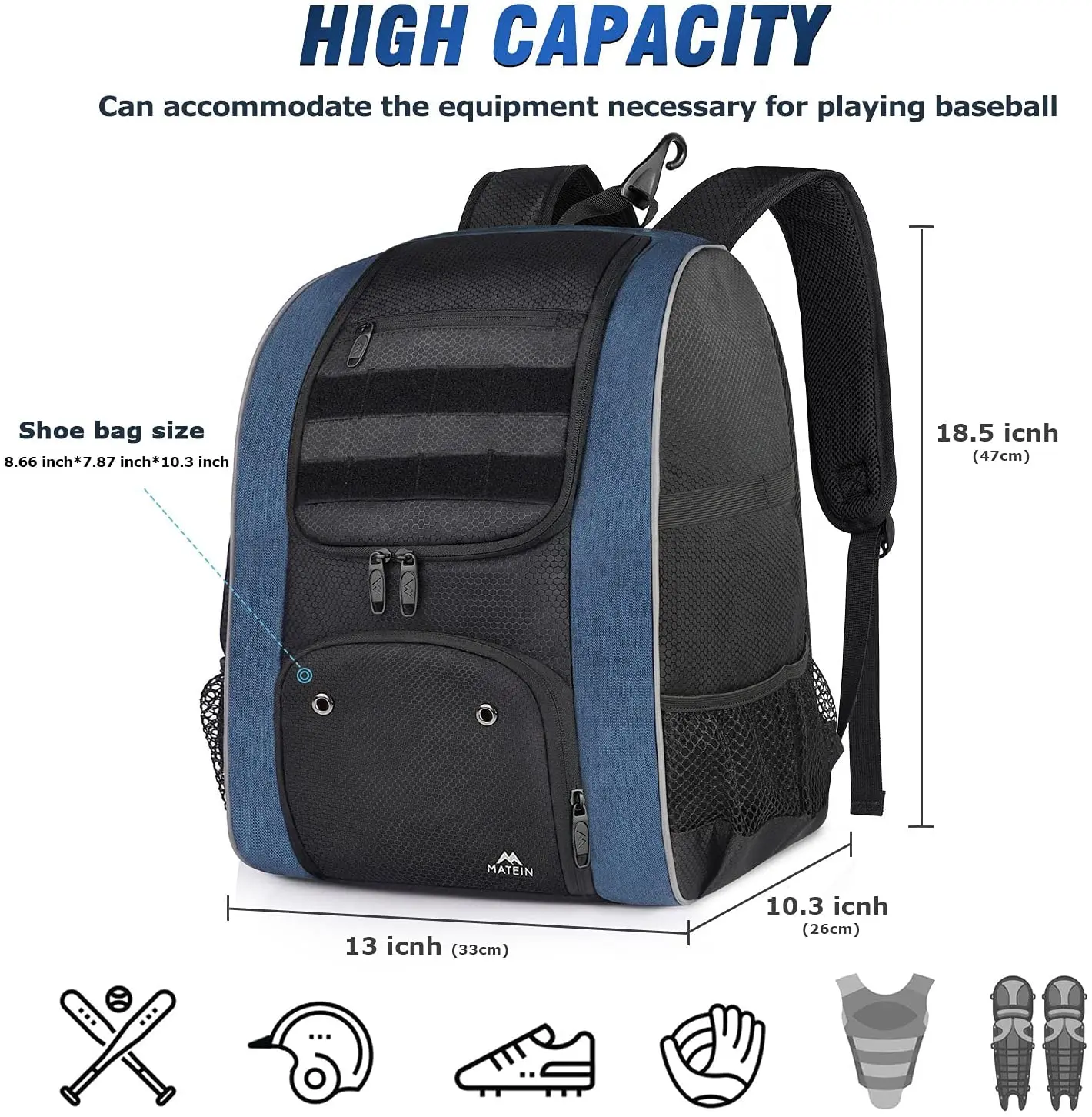 Mochila juvenil personalizada para equipo de deportes al aire libre, bolsa  de gran capacidad de Softball, bate de béisbol, con compartimiento para