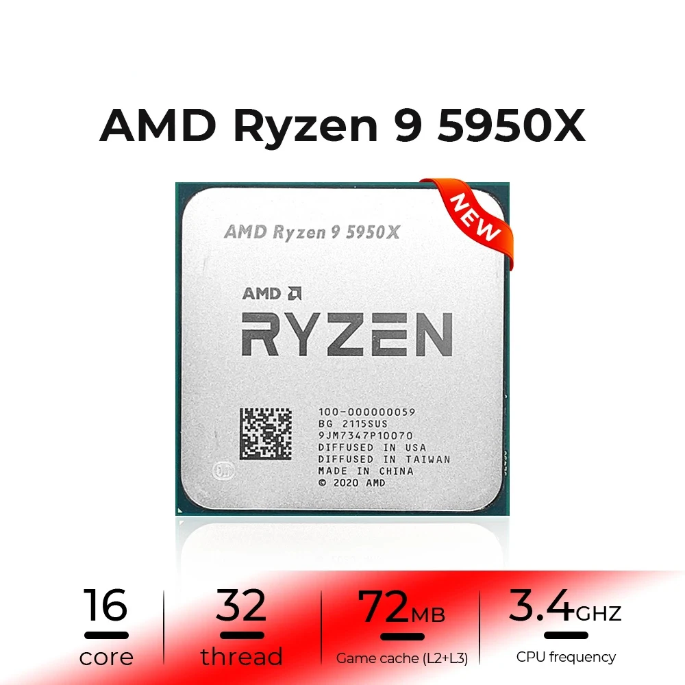 Procesador de CPU de 16 núcleos, 32 hilos, 7NM, L3 64M, 3,4-100
