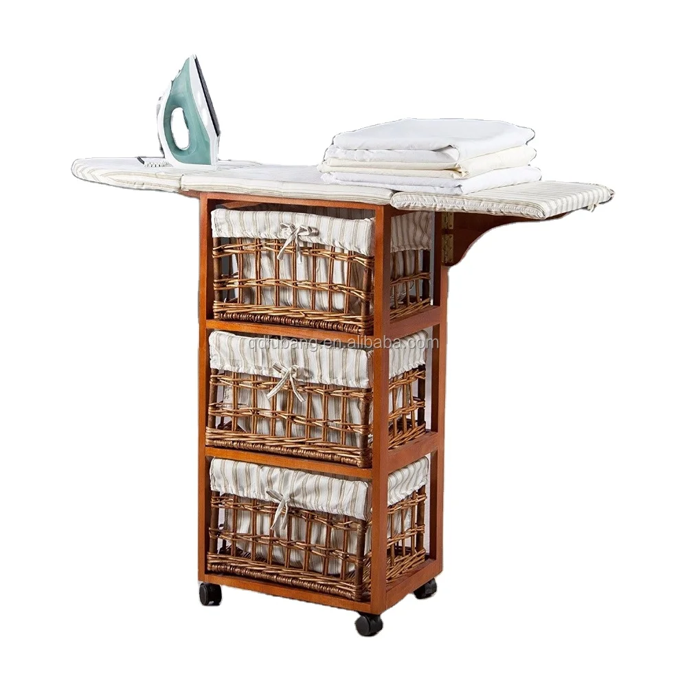 Widely Used Customize High Quality  Light Walnut Brown Mobile Wooden Folding Ironing Board