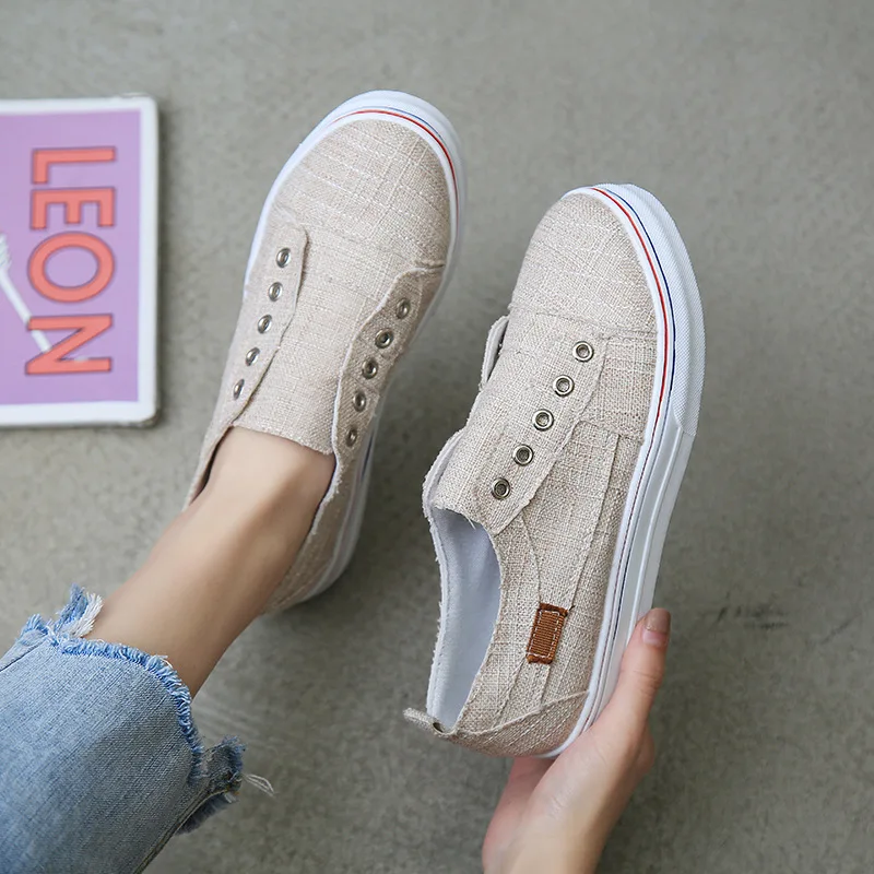 Модные однотонные холщовые кроссовки, нескользящая женская повседневная обувь на плоской подошве для женщин