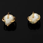 custom made fresh water pearl gold plated minimalist natural baroque pearl earrings for fashion jewelry