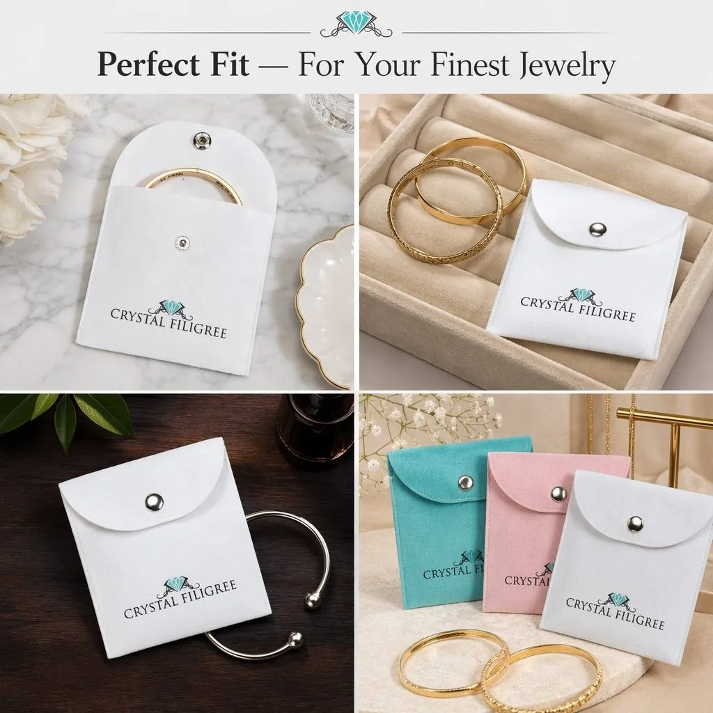 Wholesale Custom Embossed Logo Microfiber Flap Jewelry Pouch Snap Closure Envelope Packaging for Ring Necklace Bracelet Earring detail