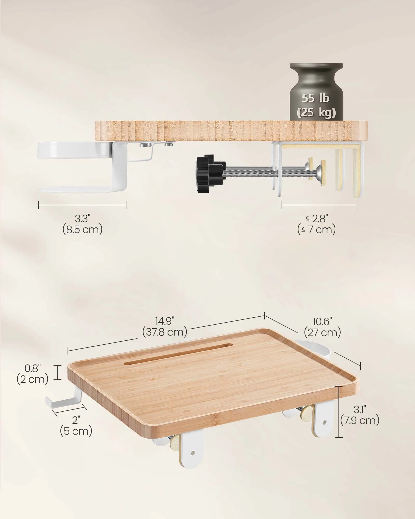 VASAGLE College Dorm Room Essentials Bedside Shelf for Top Bunk  Folding Bedside Shelf Clip on Bedside Table