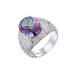 Keiyue Wholesale Anniversary Gift 925 Sterling Silver Premier Jewelry Natural Gem Stone Gemstone Zircon Cz Micro Pave Men Rings