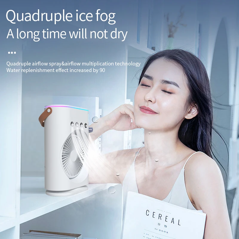 Custom Logo Desk Humidifier Fan Powerful USB Portable Misting Water Spray Mini Fan Handy Air Cooling Small Fan Rechargeable