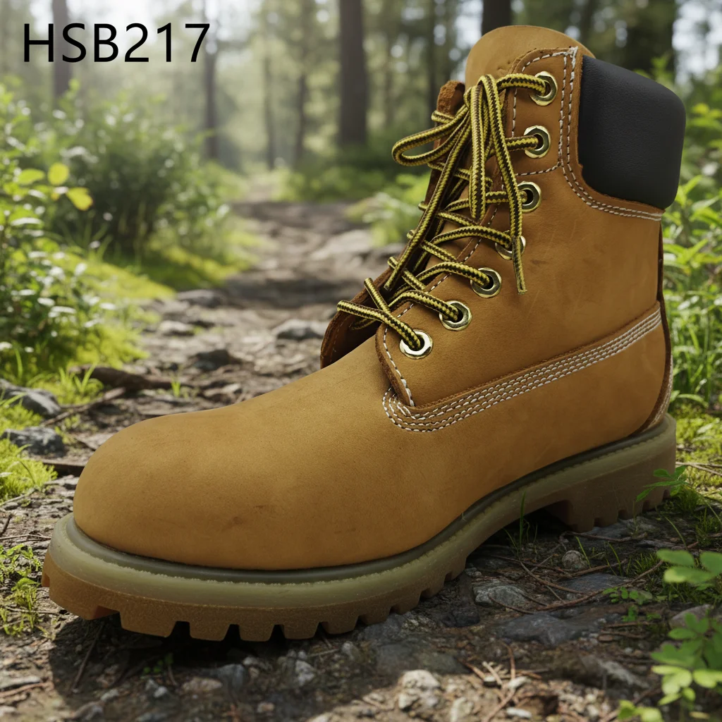 LXG, berühmte US-amerikanische Marke – durchstichfeste Sicherheitsstiefel in honigfarbenem Design – feuchtigkeitsabweisend – Goodyear-Gummi-Sohle – rutschhemmende Sicherheitsfußbekleidung, Modell HSB217