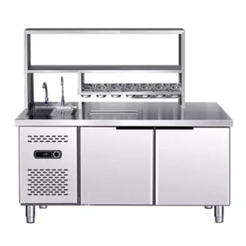 Custom Made Stainless Steel Bubble Tea Preparing Serving Refrigerate Working Bar Worktable Bubble Tea Counter