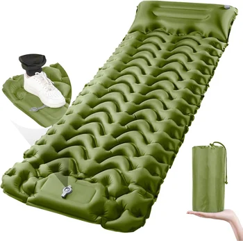 Ultra-Light Compact Air Camping Mattress TPU Inflatable Sleeping Pad with Built-In Foot Pump Foldable Pillow Outdoor Adventures