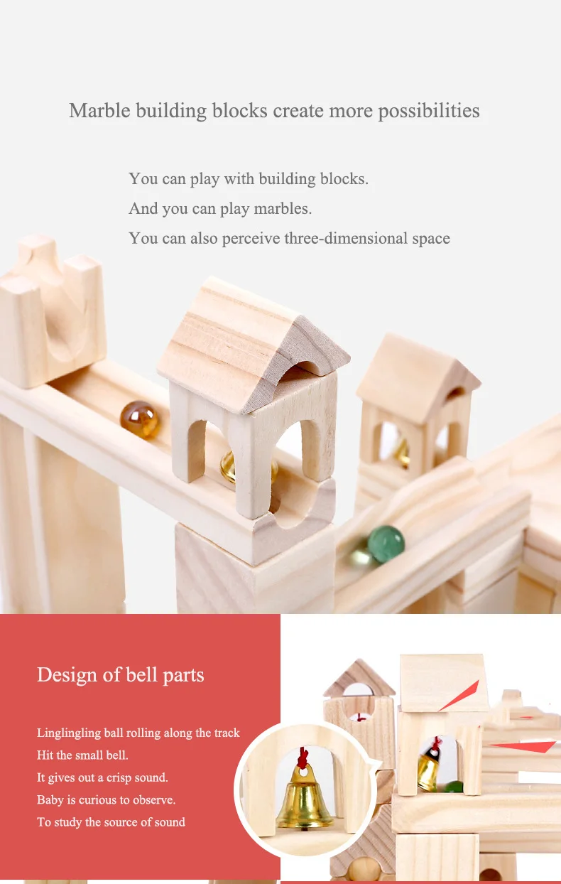 OEM Children'S Educational Wooden Marble Track Building Blocks ISO9001