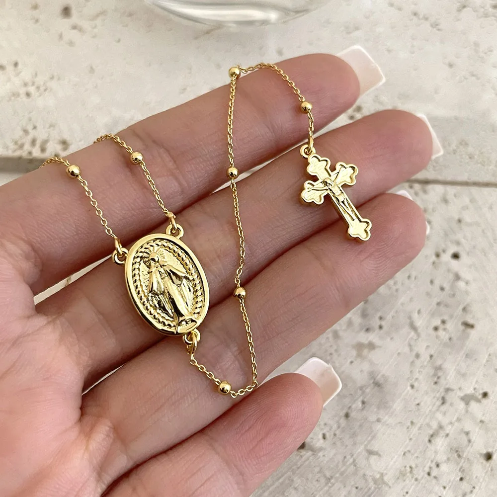 Cross Necklace Gold Catholic Jewelry Foxi Gold Plated Religious