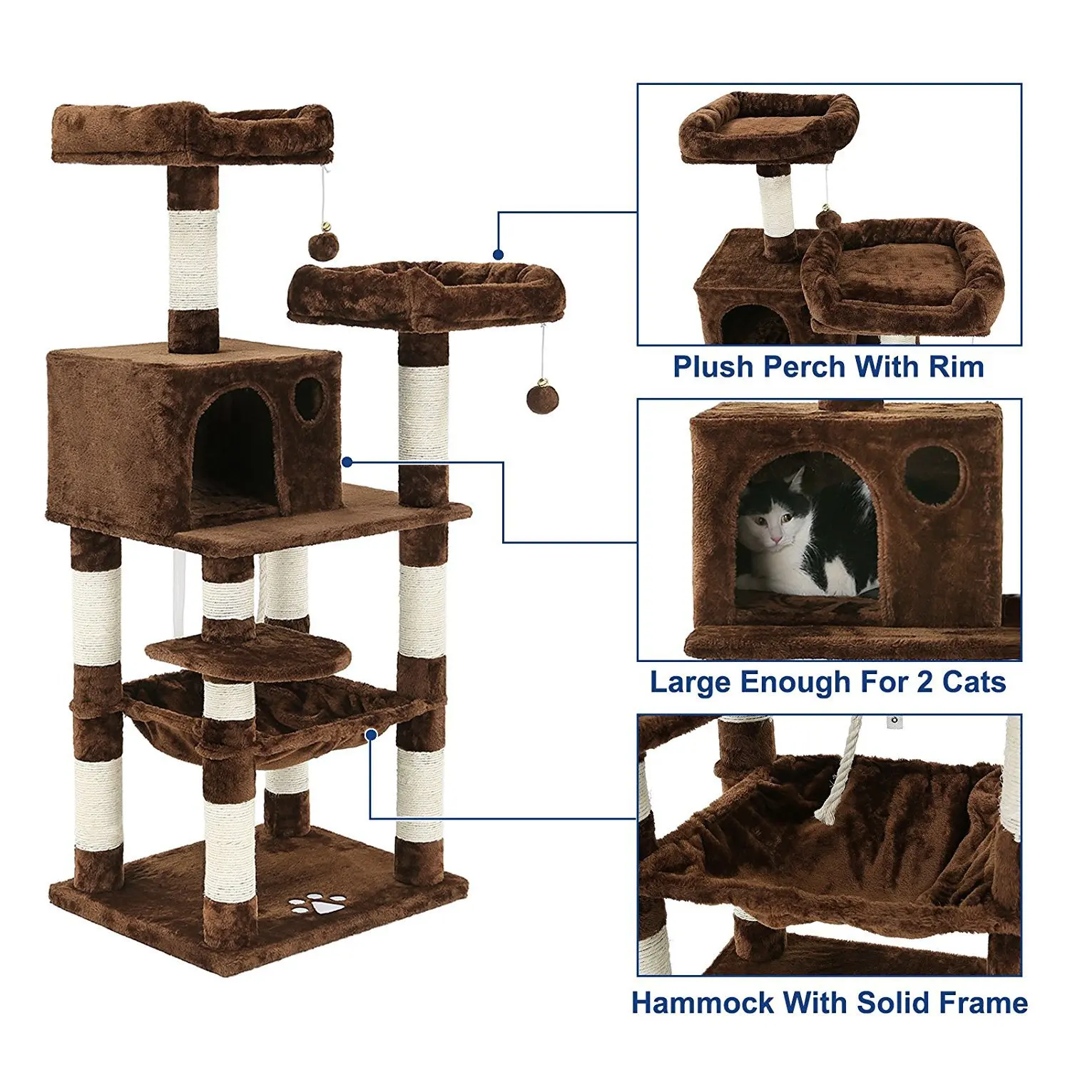 Large Multi-Level Wood and Plastic Cat Tree for Warehouses Sisal Scratching Post with Cat House