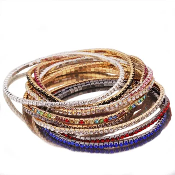 Wholesale Fashion Bangle Stackable Bling Rhinestone Elastic Bracelet for Women Decoration Jewelry Gift