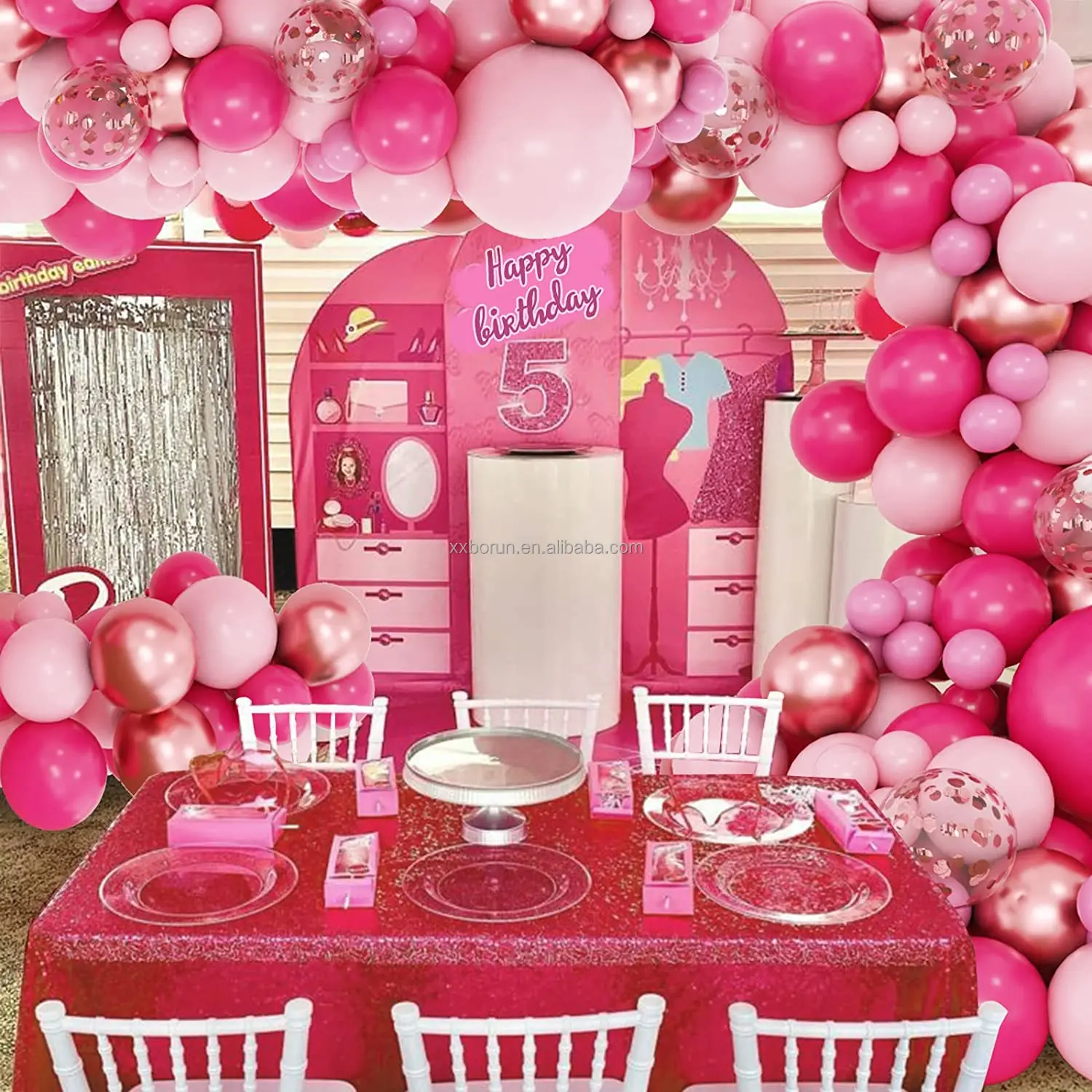 Palloncino Numero 6 Rosa 40 Pollici ASTARON - Con Corona Per Feste Compleanno Bambina