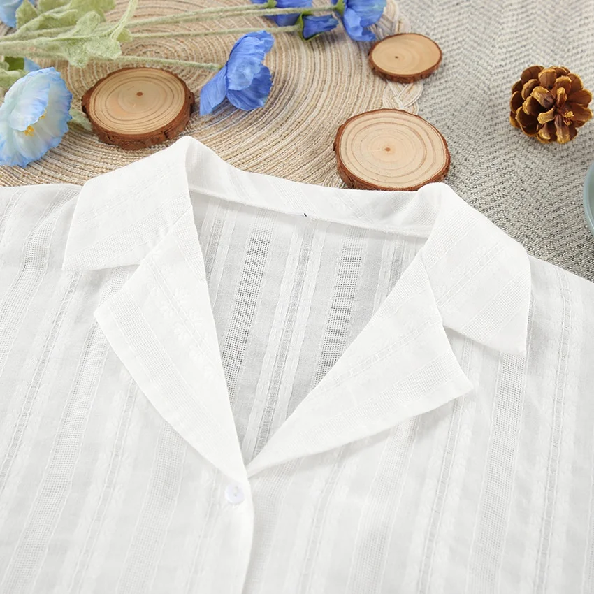 Women Cotton Pajama Set Long Sleeve Striped Jacquard Full Length Sleepwear Breathable Soft European American Style — detail