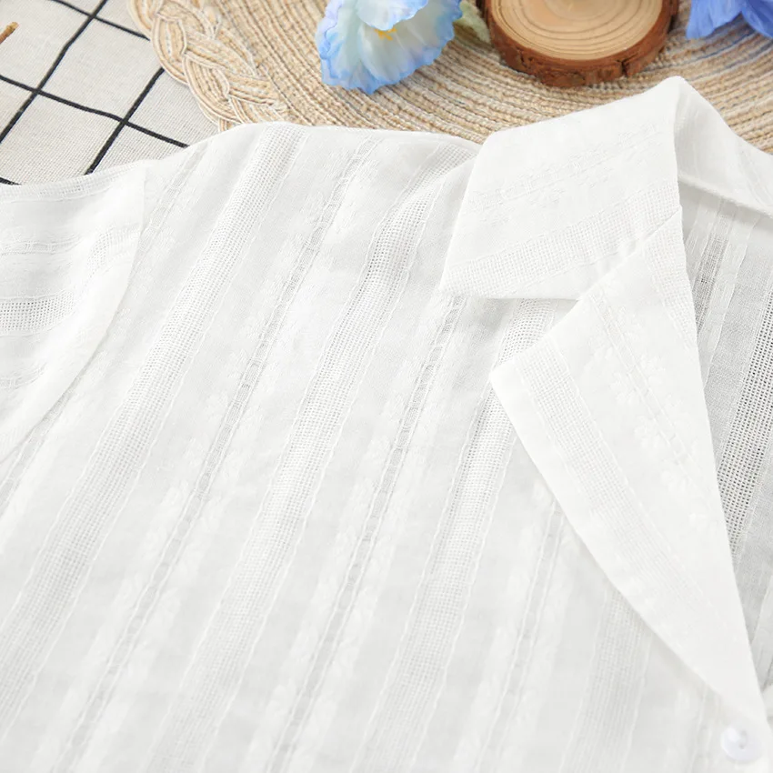 Women Cotton Pajama Set Long Sleeve Striped Jacquard Full Length Sleepwear Breathable Soft European American Style — detail