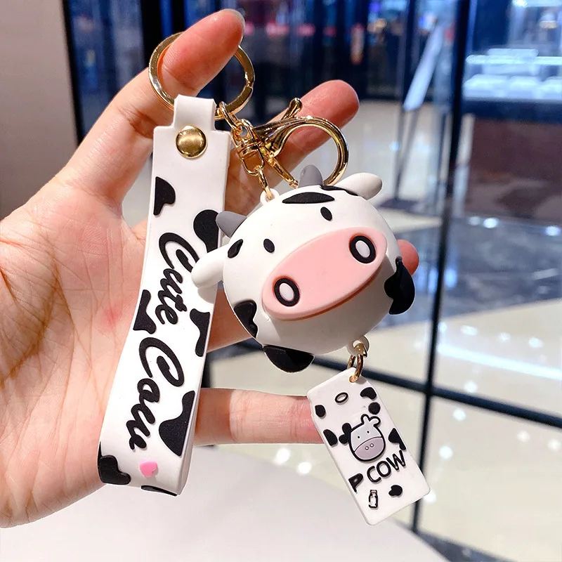 New Fashion Lovely Cow Keychain Charm Keychains for Women Bag Pendant  Jewelry Trinket Girls Car Key Ring Key Chain