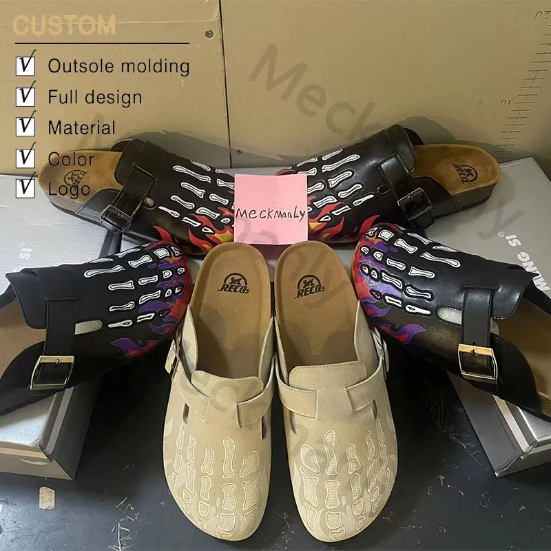 Men Clogs Custom Design Logo Close Toe Slippers Outdoor Genuine Leather Men Clogs Custom Women Classic Clogs Flat Mules Slippers