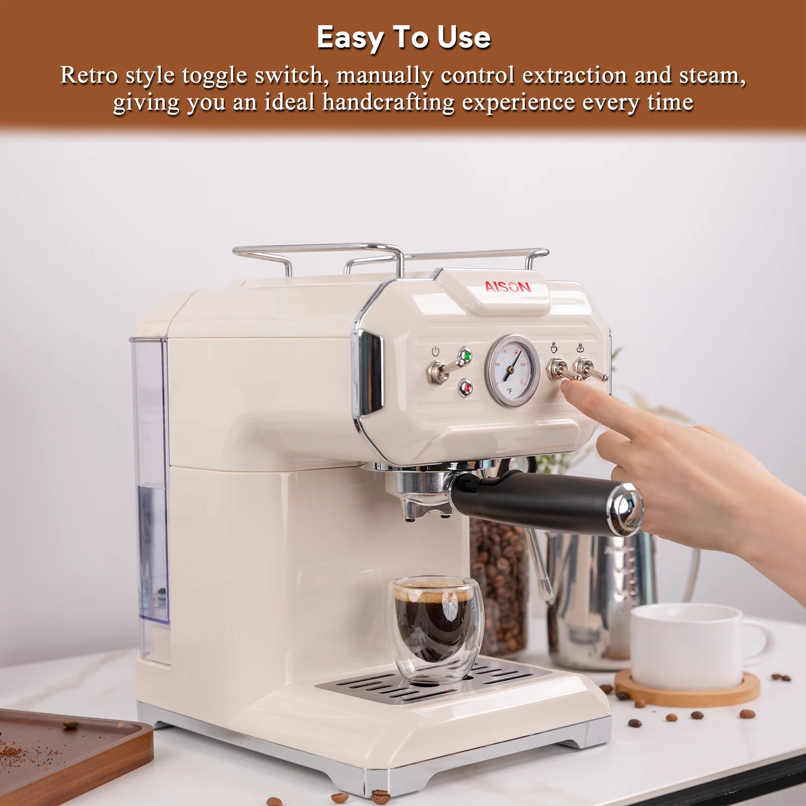New Retro Style Coffee Maker with Steam 20 Bar Electric Espresso Machine