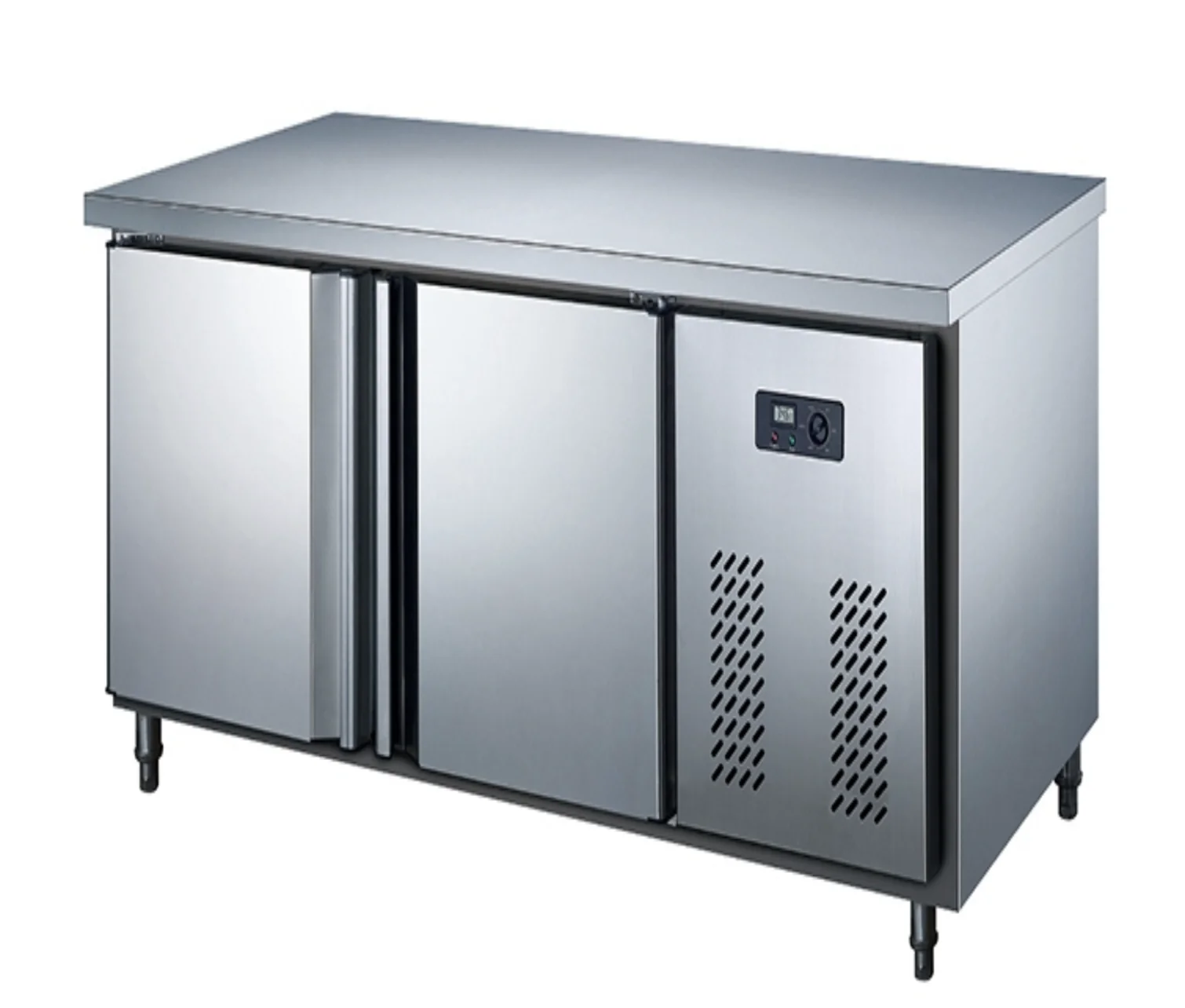 2 Doors Chef Freezer Bench Table Under Counter Commercial Refrigerator