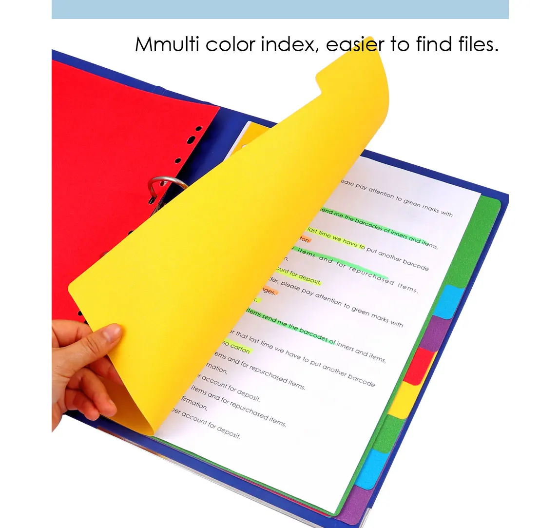 Foska Vertical File Dividers - Assorted Color Paper Tap Index
