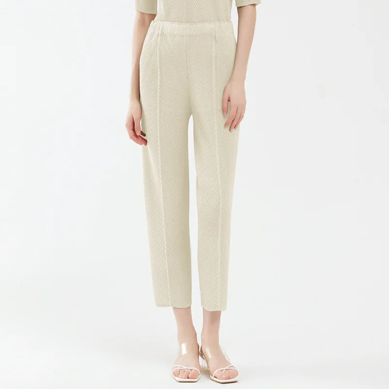 Spring and Summer New Style Fish Scale Pleats High Quality Casual Slim Trousers Loose Solid Color Pants for Women