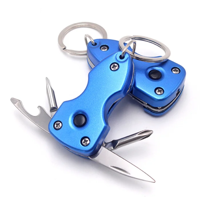 Battery Included Compact 7-function Tool with Bright LED Light On/off Power Switch and Metal Split Key Ring with Aluminium Case