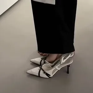 Spring and Summer New Women's Pointed Buckle Artificial PU Upper Leisure Wind High Heels Outerwear Fashion Wedding Shoes