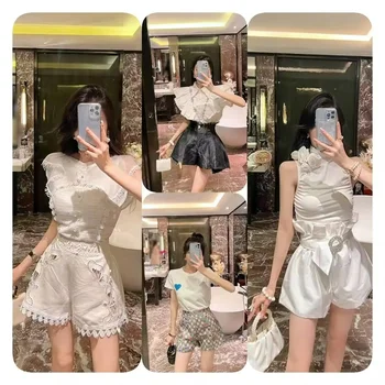2024 New Wholesale High Quality Latest Summer Women's Clothing Set Korean Slim Fit Bag Hip Skirt Two Piece Set