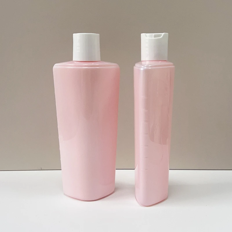 Selling Empty 357ml Pet pink Triangle Shampoo Body Wash Cosmetic Plastic Bottle